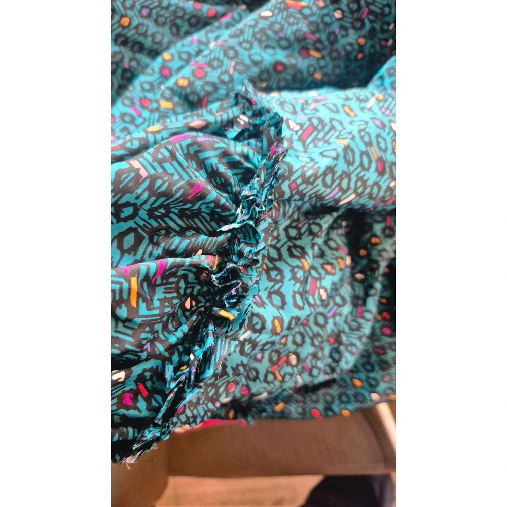 Vintage‎ 80s 90s Geometric Midi Dress Teal Abstract Print Button Front Boho M/L